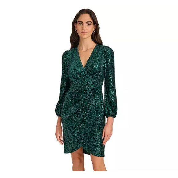 Calvin Klein Women's Sequined Faux-Wrap Sheath Dress size 2 - Picture 1 of 7